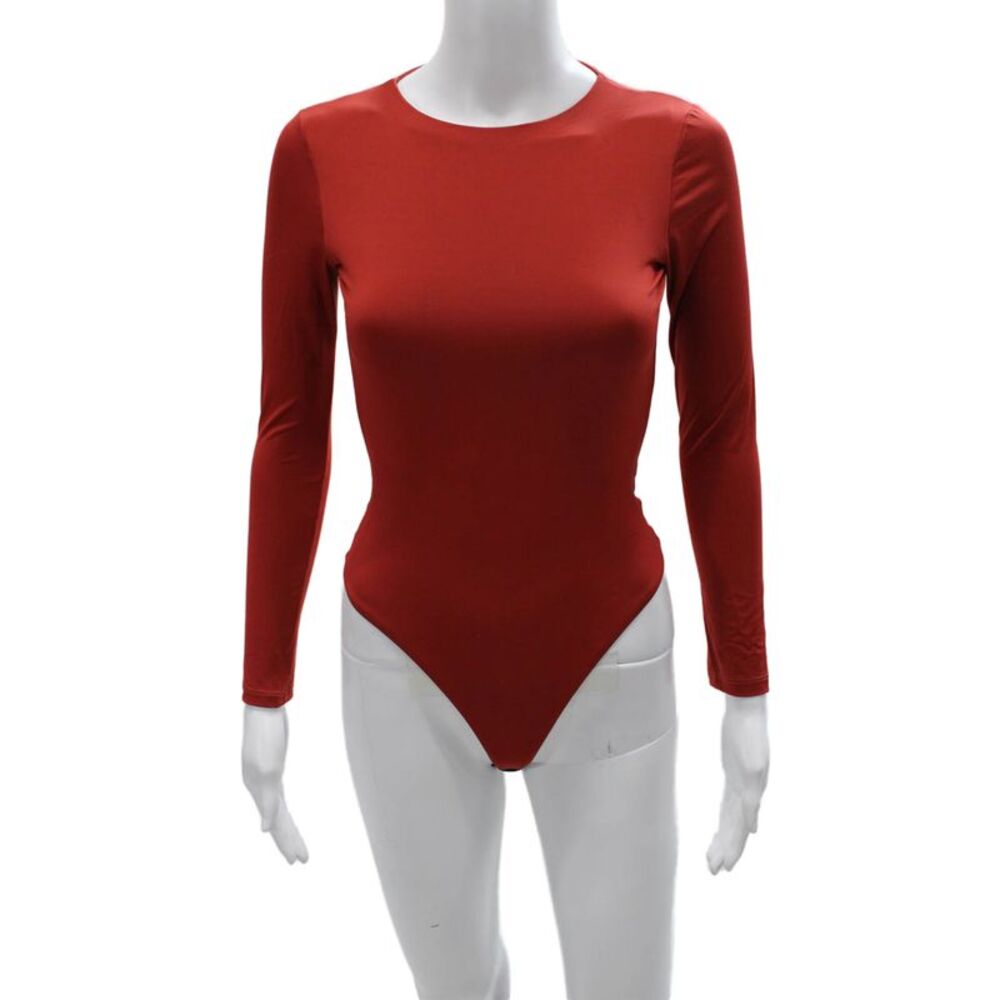 Nonchalant Label Women Bodysuit Red Nylon Round Neck Long Sleeve Size L